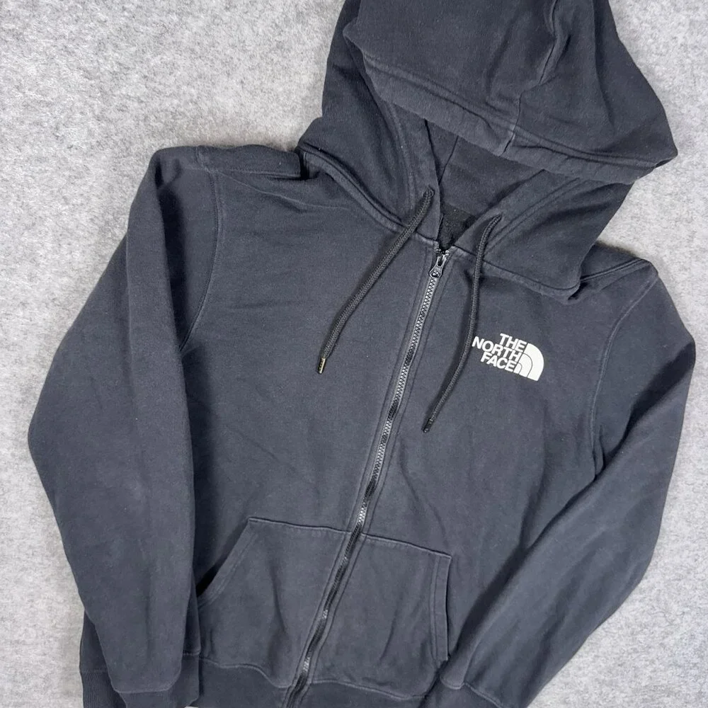 North Face Hoodie Mens Medium Black Spell Out Graphic Full Zip - Picture 11 of 16